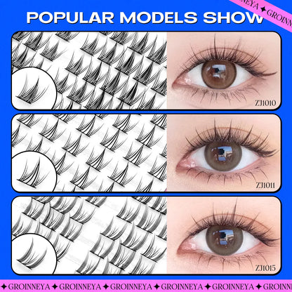 GROINNEYA DIY Cluster Lashes – 120 Natural Volume Individual Lash Clusters, 8–16mm | Soft Synthetic Hair | Mixed Tray | 17 Styles
