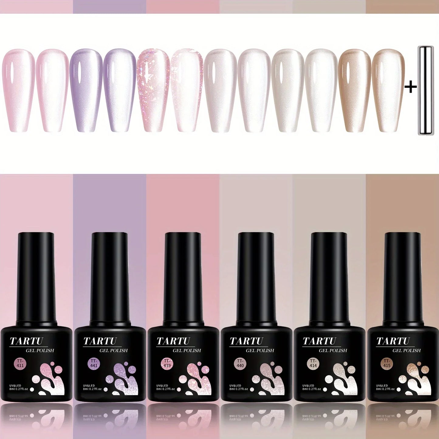 TARTU Cat Eye Gel Nail Polish Set – 6 Colors, 8ml Each, Soak-Off UV/LED | Salon & DIY Nail Art | Sets TT6011–TT6015