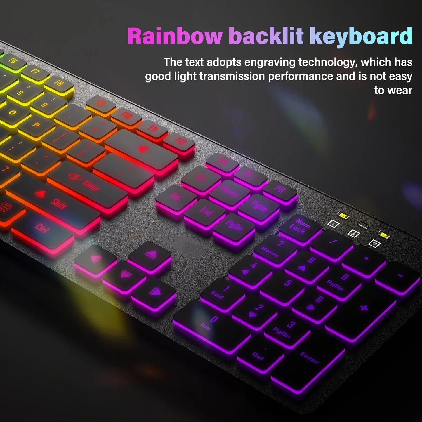 RGB 電競鍵盤 — 有線 USB，104 鍵，背光，防潑水，多語言