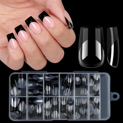 Misscheering Acrylic French Press-On Nails – 120pcs, Full Cover, Mixed Sizes | Square & Almond | White / Pink / Black / Orange