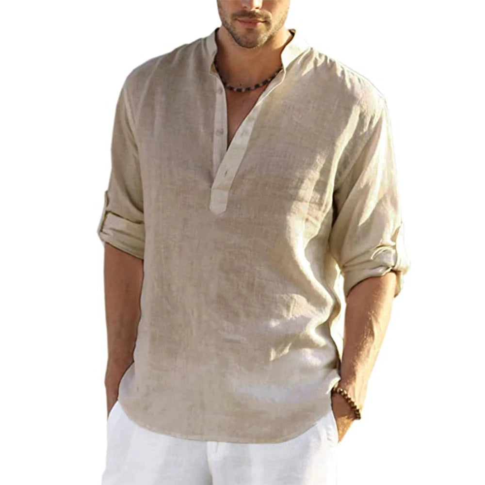 Men's Cotton Linen Casual Shirt – Long Sleeve