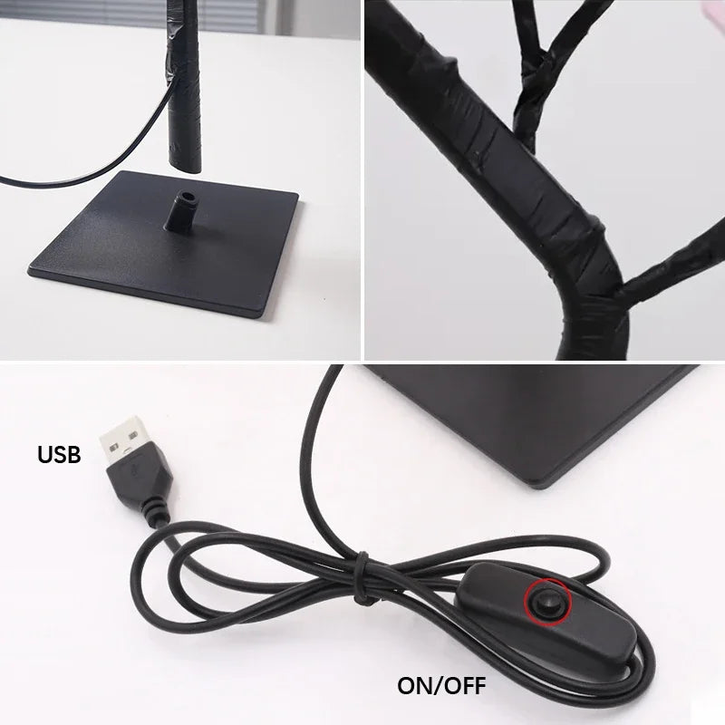 Heinast LED Rose Tree Night Light – 33cm USB-Powered, Warm White, Bendable Branches | Bedroom & Home Decor | Pink & Blue | 1pc / 2pcs