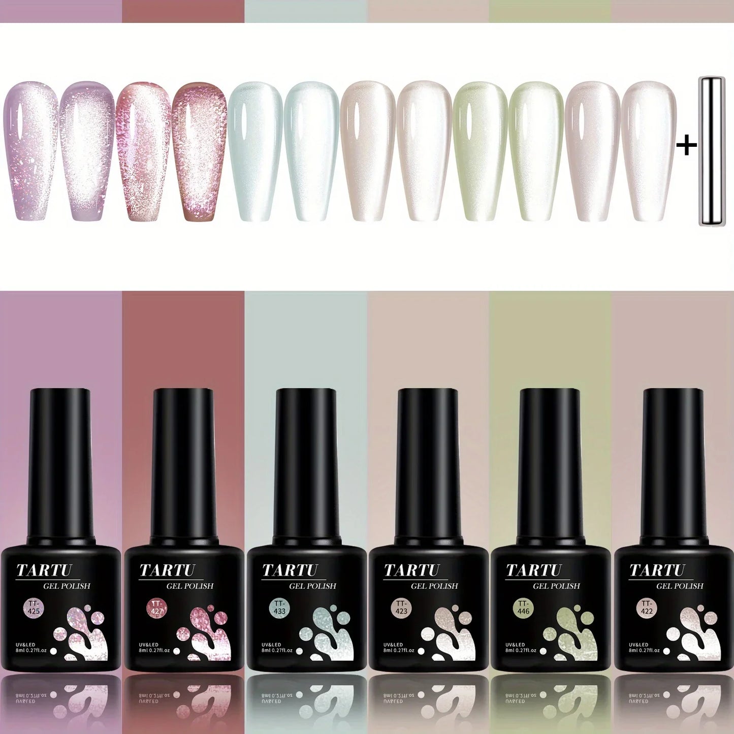 TARTU Cat Eye Gel Nail Polish Set – 6 Colors, 8ml Each, Soak-Off UV/LED | Salon & DIY Nail Art | Sets TT6011–TT6015