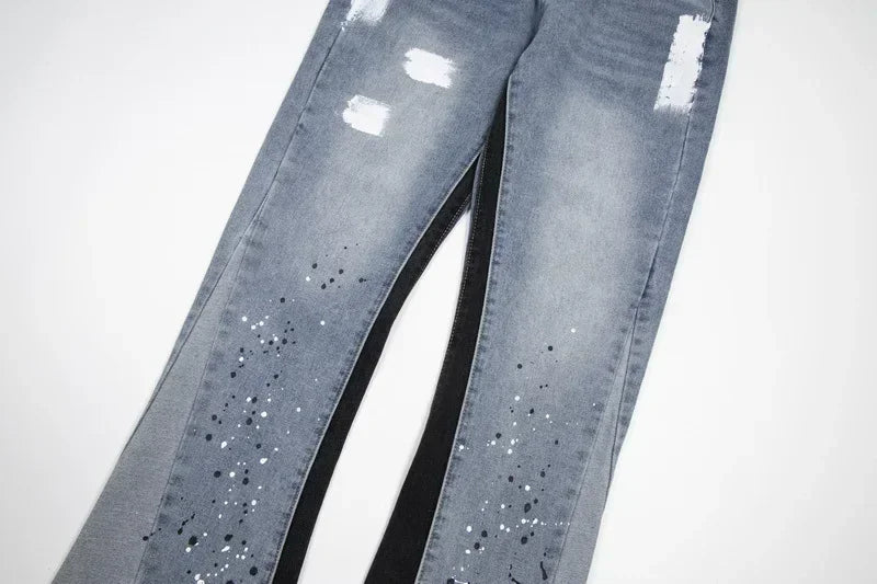 Retro Washed Denim Flared Trousers