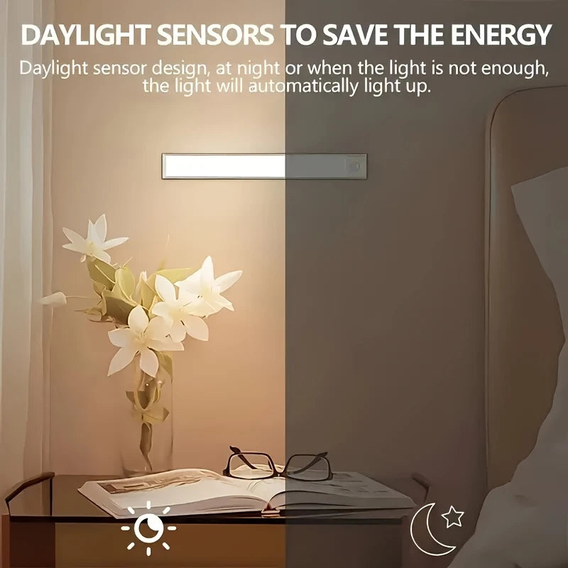Rechargeable Magnetic LED Motion Sensor Light Bar – 20cm, 1500mAh, Stepless Dimming, USB-C | Under Cabinet & Closet Lighting