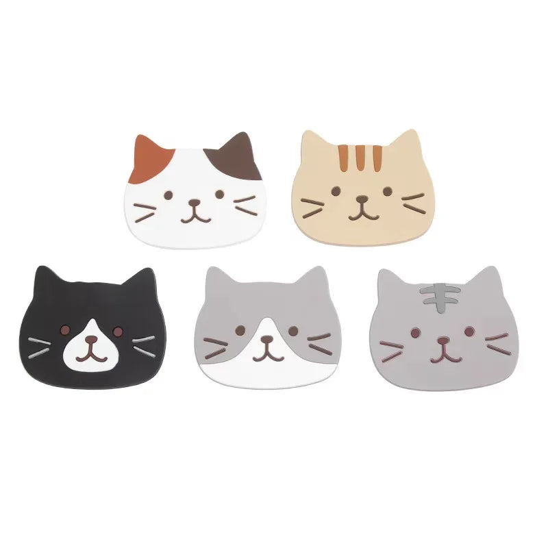 Tabletex Cat Silicone Cup Coaster Set (5pcs) – Waterproof, Heat Resistant, 10×8cm | Table & Desk Protection