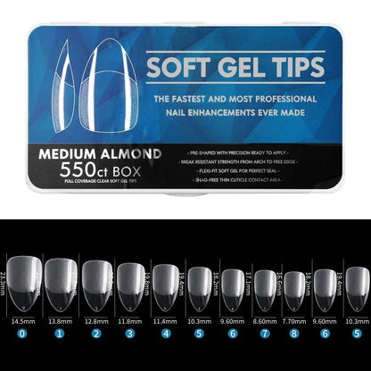 IAIZO Soft Gel Press-On Nail Tips – Full Cover, Almond / Coffin / French | 400–550pcs Box | DIY Manicure Extension