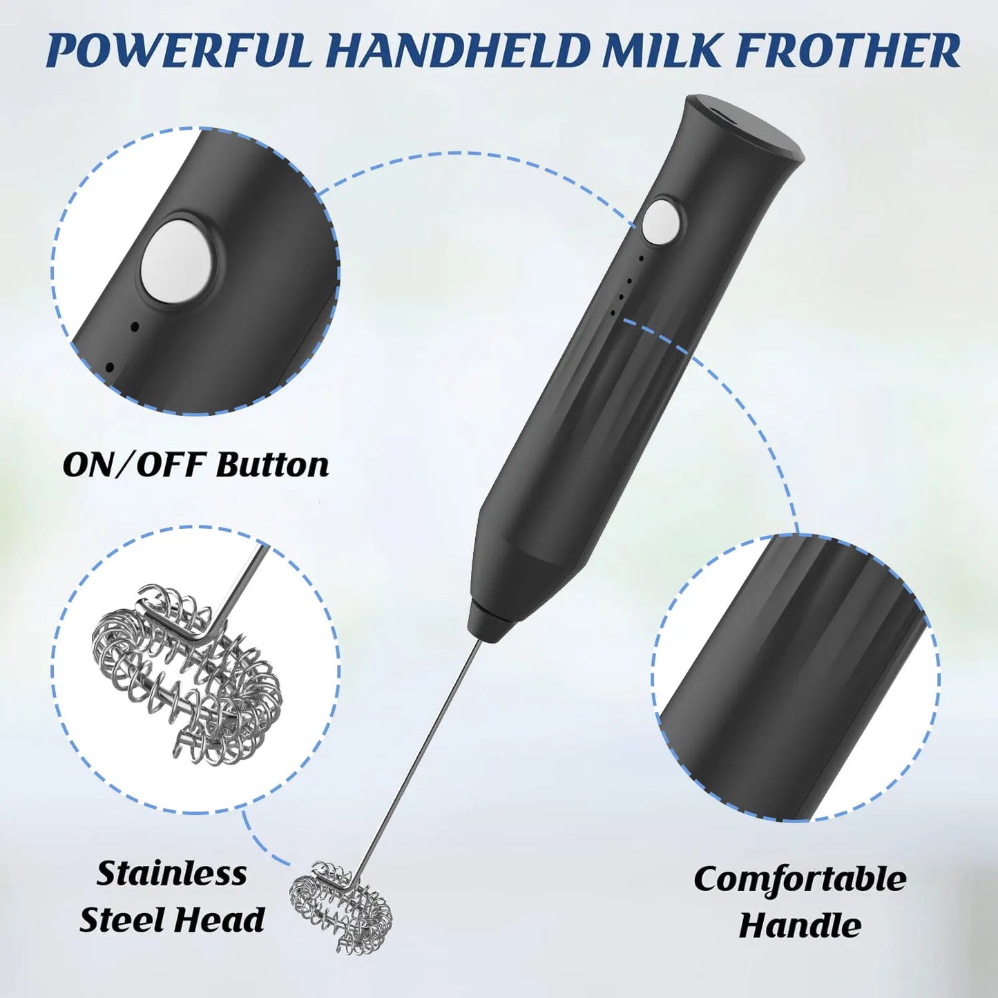 CREATEPRO Mini Milk Frother – USB Rechargeable, 3-Speed, 11000 RPM | Coffee, Matcha & Egg Beater | Green, White, Black