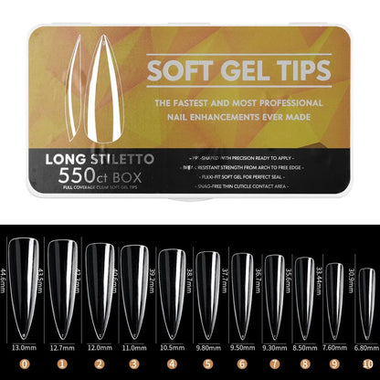 IAIZO Soft Gel Press-On Nail Tips – Full Cover, Almond / Coffin / French | 400–550pcs Box | DIY Manicure Extension