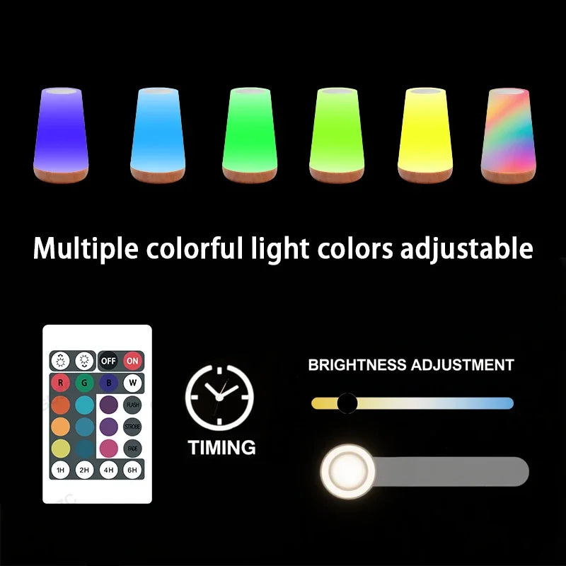 Smart RGB Bedside Night Lamp – 13 Colors, 5 Brightness, Touch & Remote Control, USB Rechargeable | 10hr Battery Life