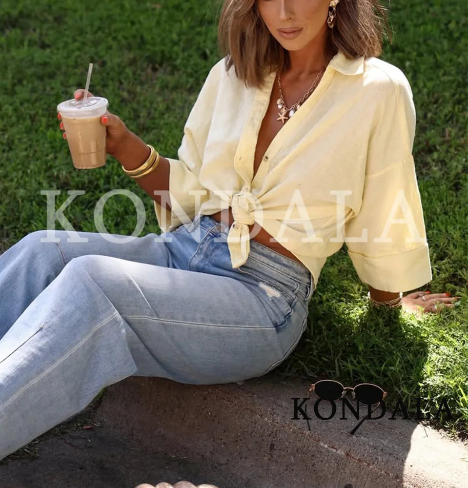 KONDALA Casual Loose Wide-Sleeve Shirt – Women