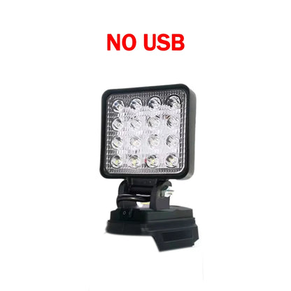 OUTLULU 18V Battery-Powered LED Work Light – Compatible with Makita, DeWalt & Milwaukee | Rotatable, Portable | Optional USB Ports
