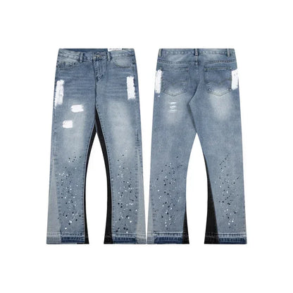 Retro Washed Denim Flared Trousers