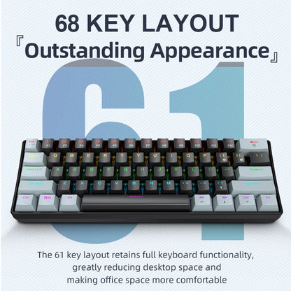 APAYADO K61 迷你機械鍵盤 — 60%，61 鍵，RGB，熱插拔，有線 USB-C