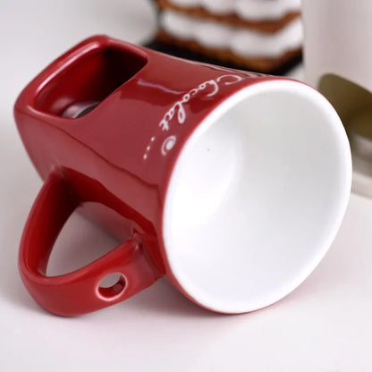 Ceramic Chocolate Fondue Mug with Fork – 130ml Tea Light Warmer for Chocolate, Cheese & Butter | Black, White, Red
