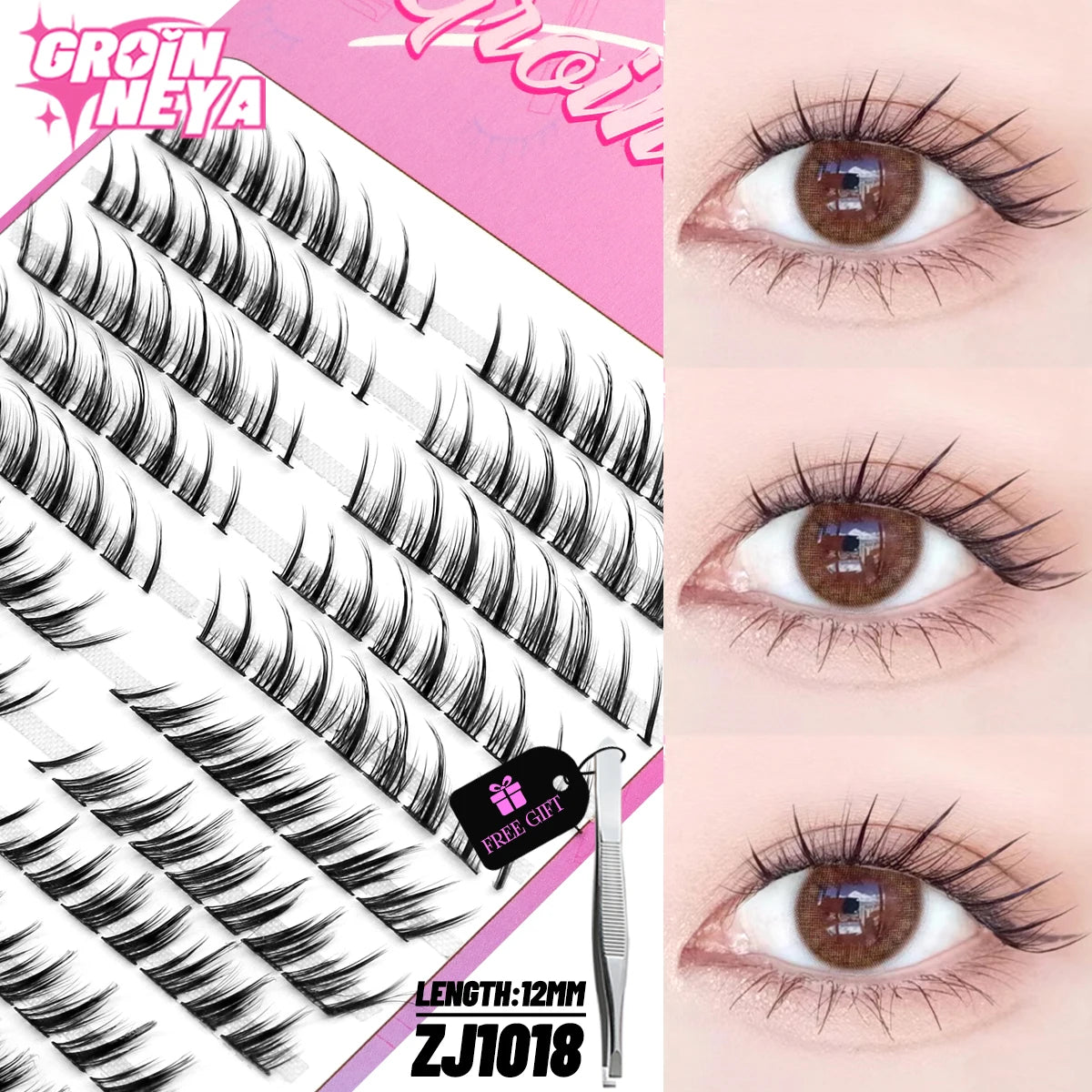 GROINNEYA DIY Cluster Lashes – 120 Natural Volume Individual Lash Clusters, 8–16mm | Soft Synthetic Hair | Mixed Tray | 17 Styles