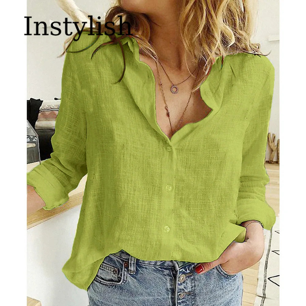 Cotton Linen Casual Shirt – Women Long Sleeve