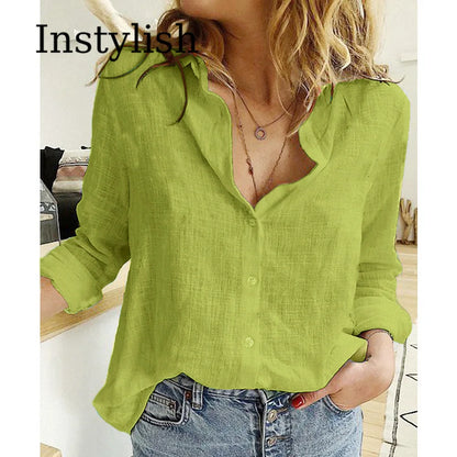 Cotton Linen Casual Shirt – Women Long Sleeve
