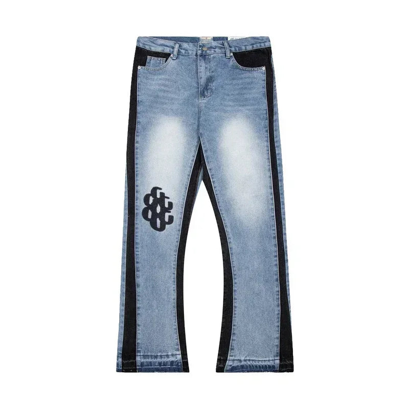 Retro Washed Denim Flared Trousers