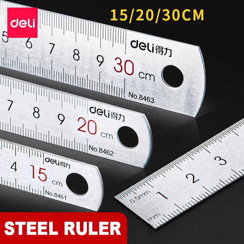 Deli ステンレス製直定規 — 15 / 20 / 30cm、1個、2個、または5個セット