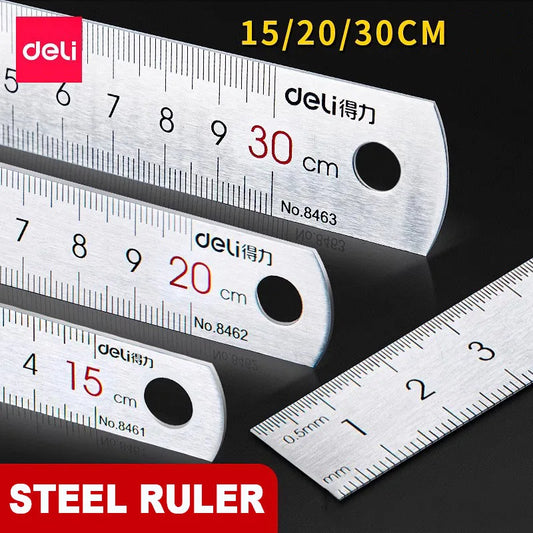 Deli ステンレス製直定規 — 15 / 20 / 30cm、1個、2個、または5個セット
