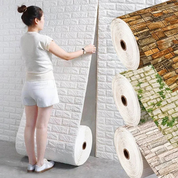 3Dレンガパターン粘着壁紙 70cm - 防水ピーアンドスティック