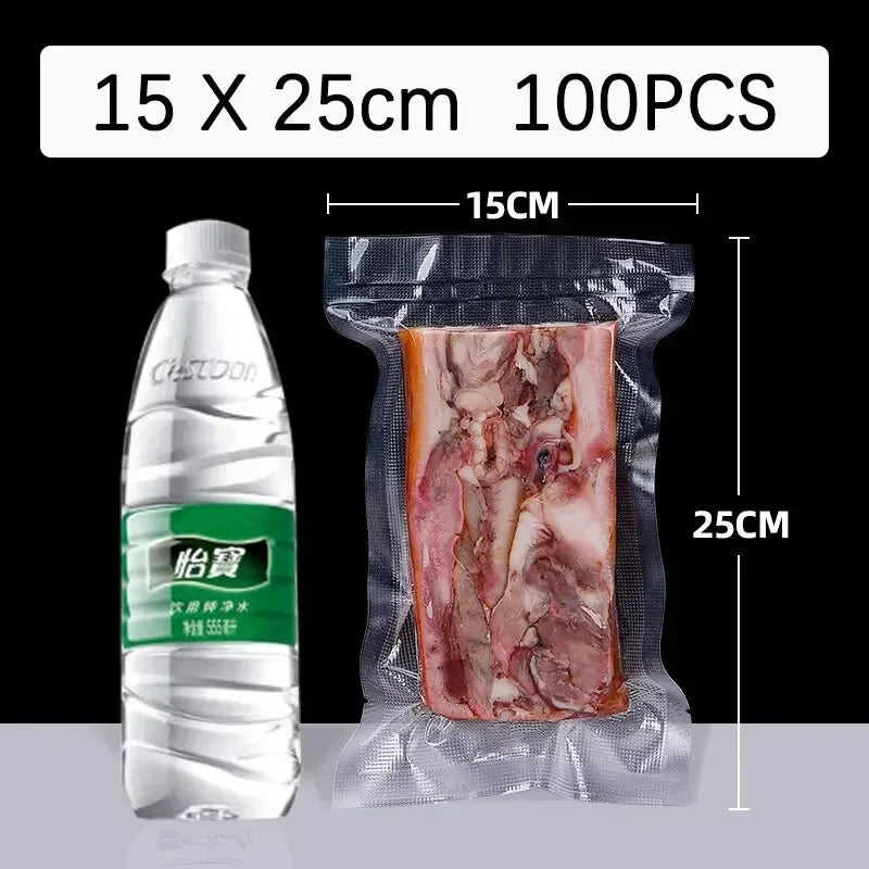 Vacuum Sealer Bags — 100 Pcs, BPA-Free PE, Food Grade, Multiple Sizes