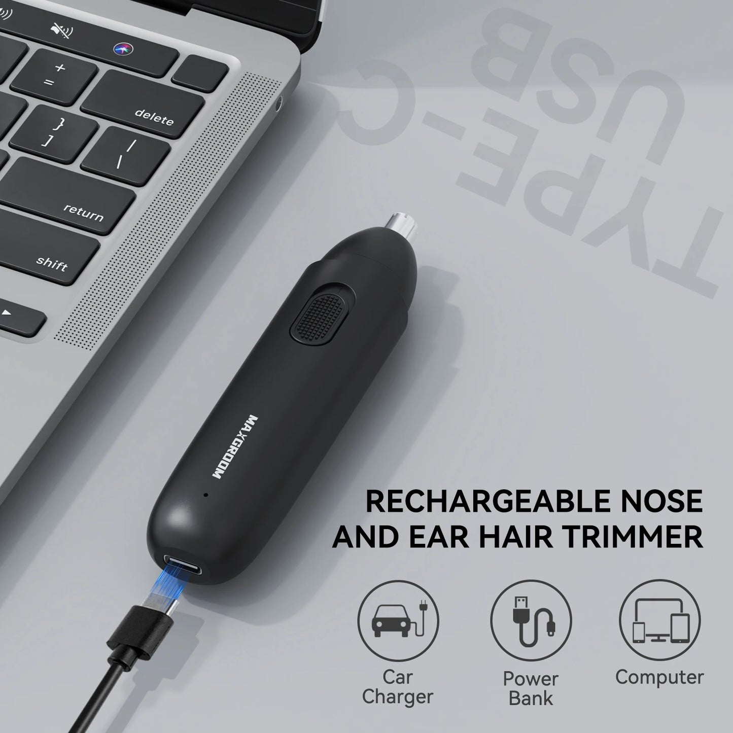 MAXGROOM Electric Nose Hair Trimmer — Rechargeable, 360° Dual Blade, Painless