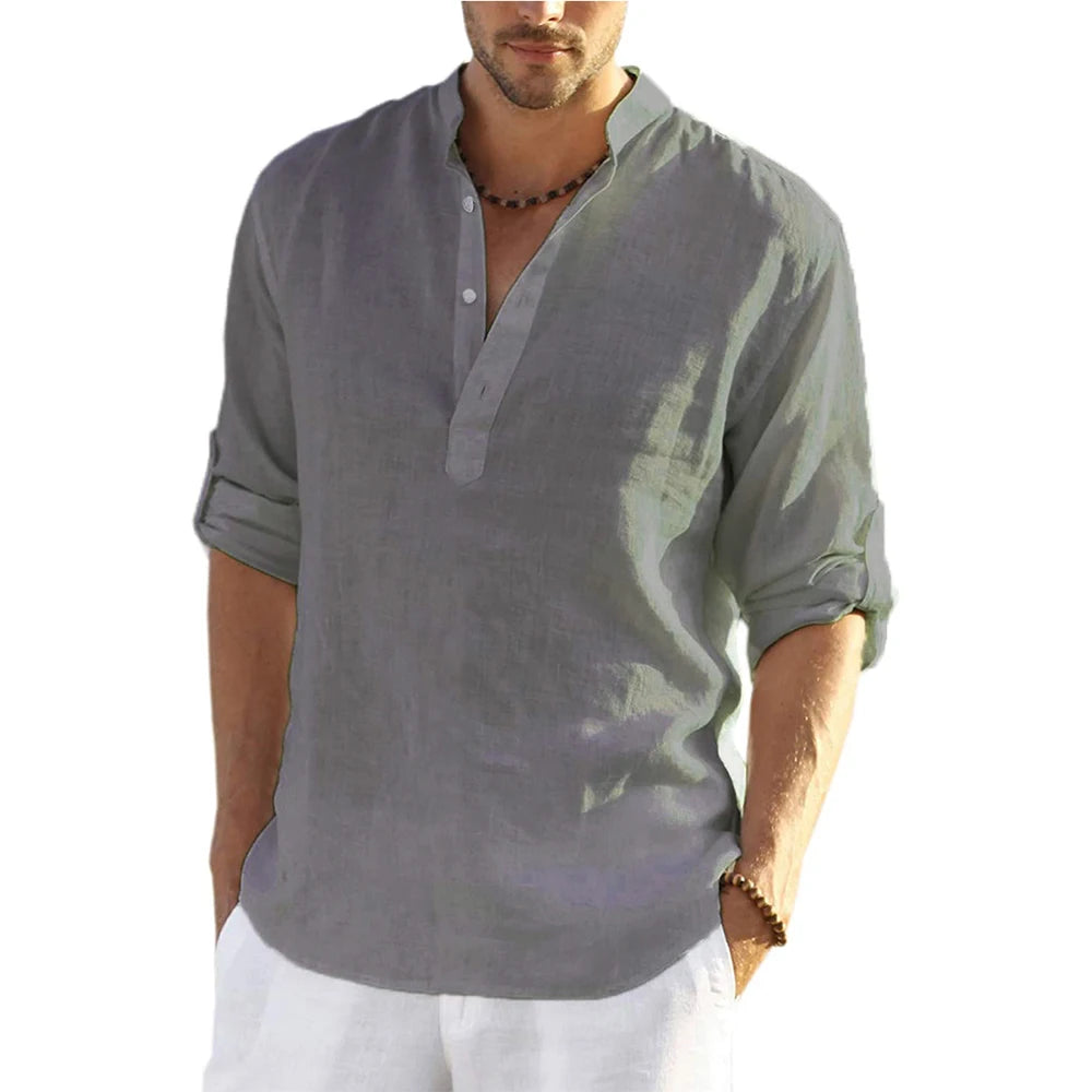 Men's Cotton Linen Casual Shirt – Long Sleeve