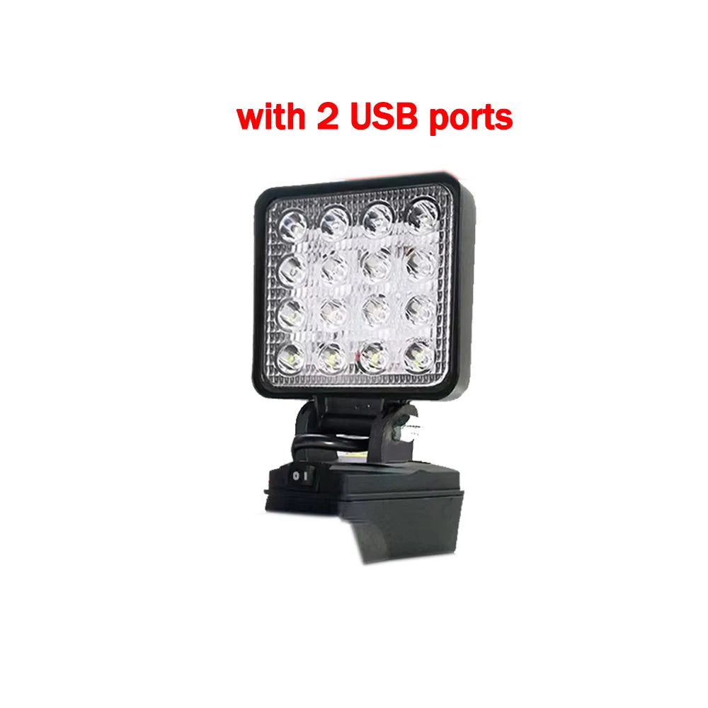 OUTLULU 18V Battery-Powered LED Work Light – Compatible with Makita, DeWalt & Milwaukee | Rotatable, Portable | Optional USB Ports