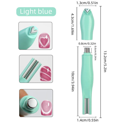 3-in-1 Cat Eye Nail Art Magnet Pen – Heart / Double Line / Moon & Snake Patterns | For Magnetic Gel Polish | Pink / Blue / Green