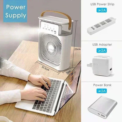 OIMG 3-in-1 Mini Air Cooler Fan – Portable Humidifier, 7-Color LED, 3-Speed | USB-Powered for Home & Office