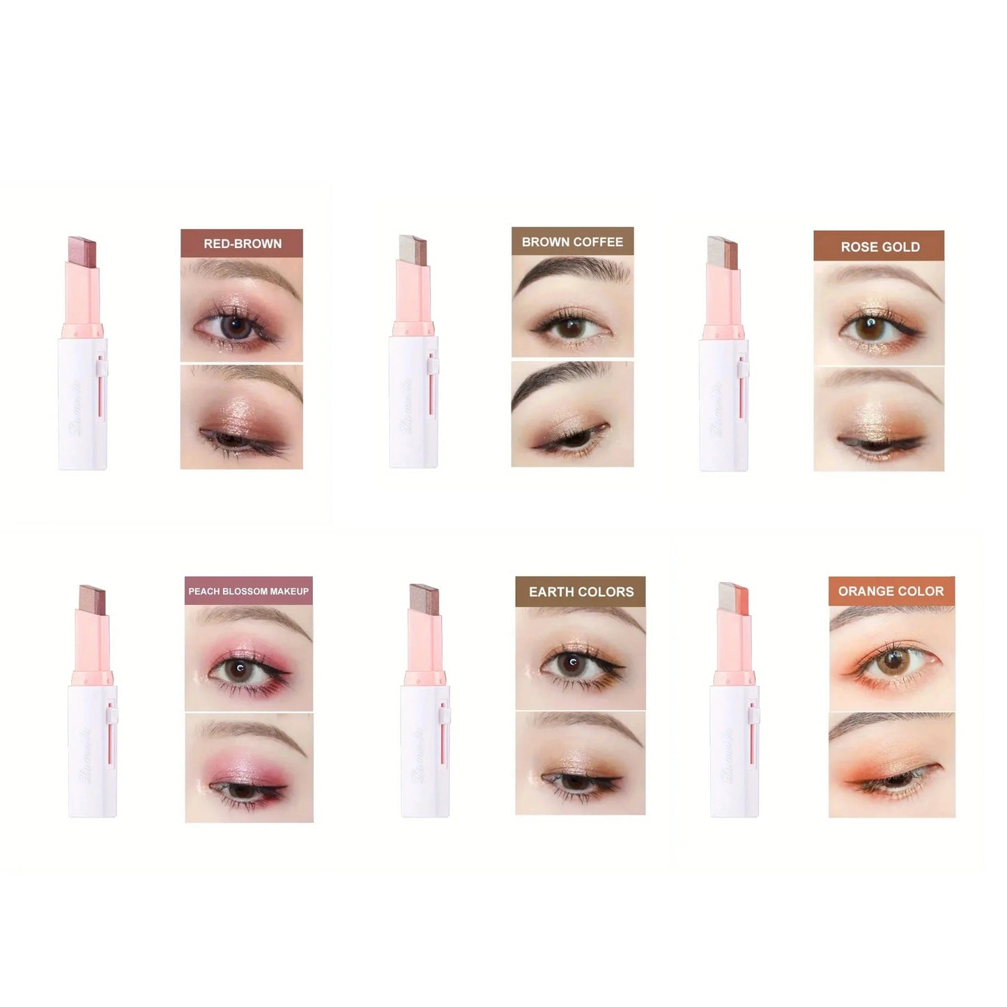 Two-Color Gradient Eyeshadow Stick – 3D Natural Finish, Long-Lasting | Single Shades 01–06 | 3pcs & 6pcs Sets