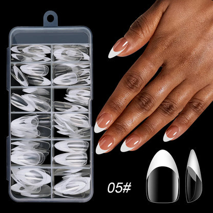Misscheering Acrylic French Press-On Nails – 120pcs, Full Cover, Mixed Sizes | Square & Almond | White / Pink / Black / Orange