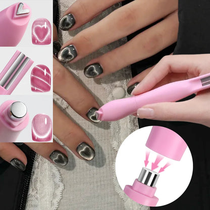 3-in-1 Cat Eye Nail Art Magnet Pen – Heart / Double Line / Moon & Snake Patterns | For Magnetic Gel Polish | Pink / Blue / Green