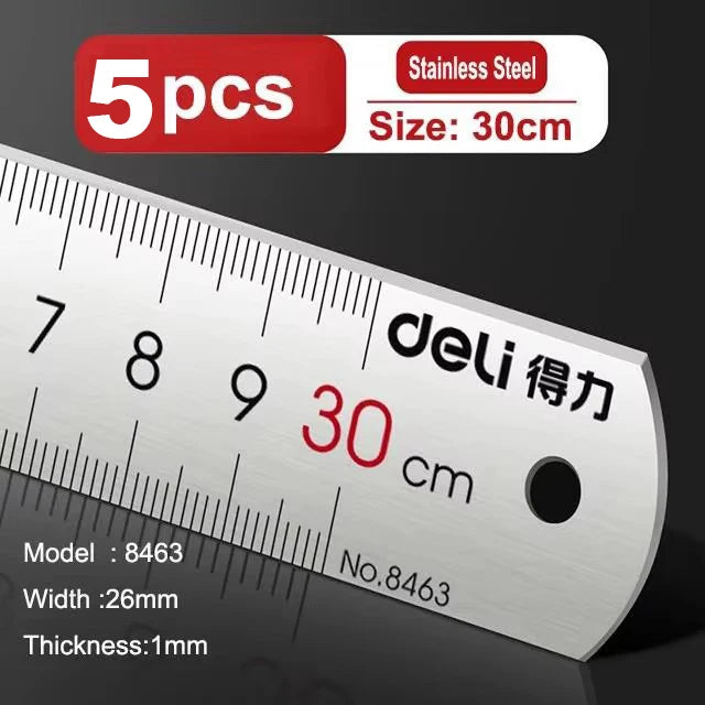 Deli ステンレス製直定規 — 15 / 20 / 30cm、1個、2個、または5個セット