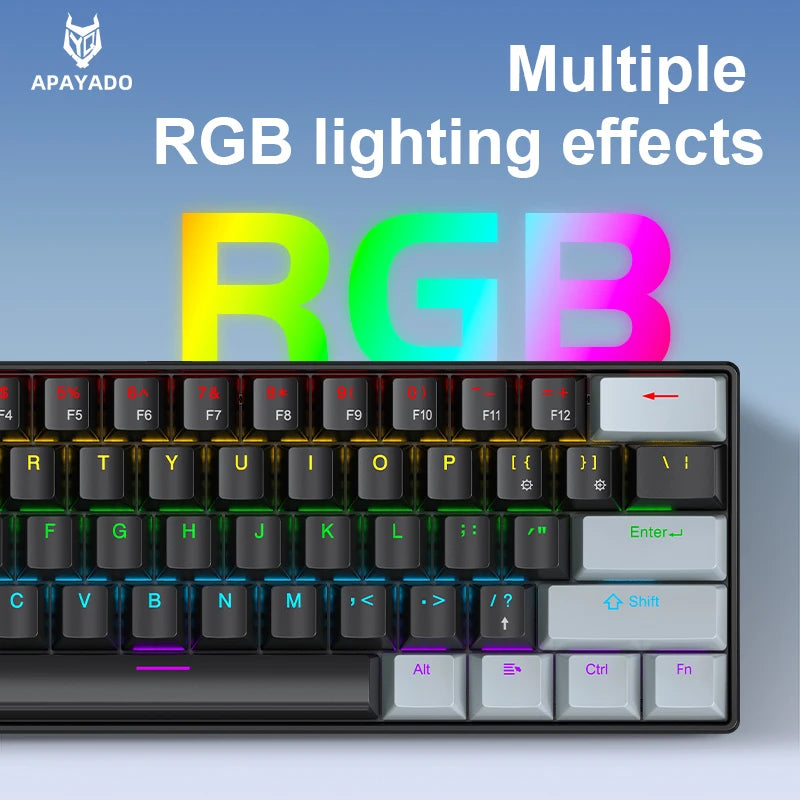 APAYADO K61 迷你機械鍵盤 — 60%，61 鍵，RGB，熱插拔，有線 USB-C