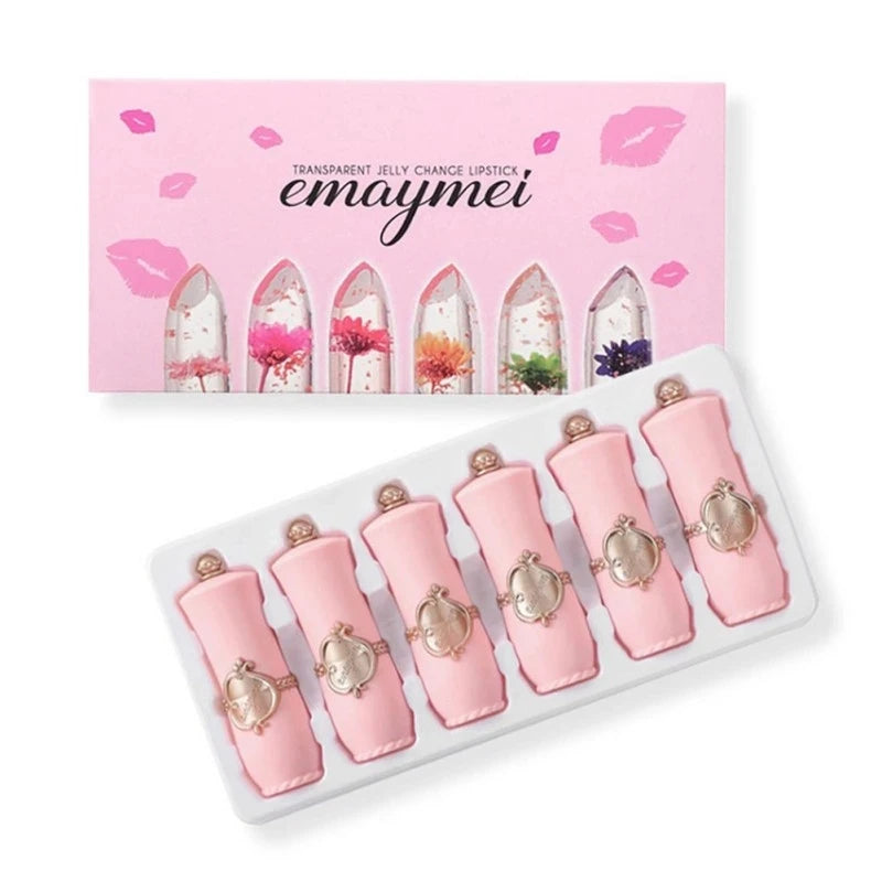Flower Jelly Crystal Color-Changing Lipstick Set – 6pcs, Temperature-Reactive, Moisturizing Lip Balm | Long-Lasting & Waterproof