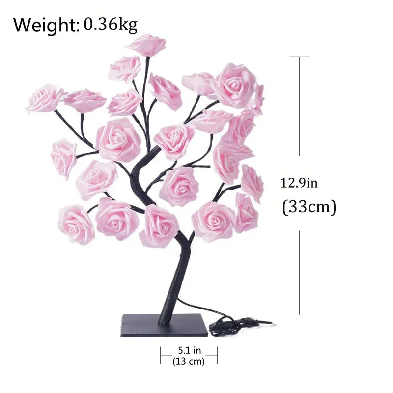 Heinast LED Rose Tree Night Light – 33cm USB-Powered, Warm White, Bendable Branches | Bedroom & Home Decor | Pink & Blue | 1pc / 2pcs