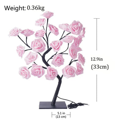 Heinast LED Rose Tree Night Light – 33cm USB-Powered, Warm White, Bendable Branches | Bedroom & Home Decor | Pink & Blue | 1pc / 2pcs