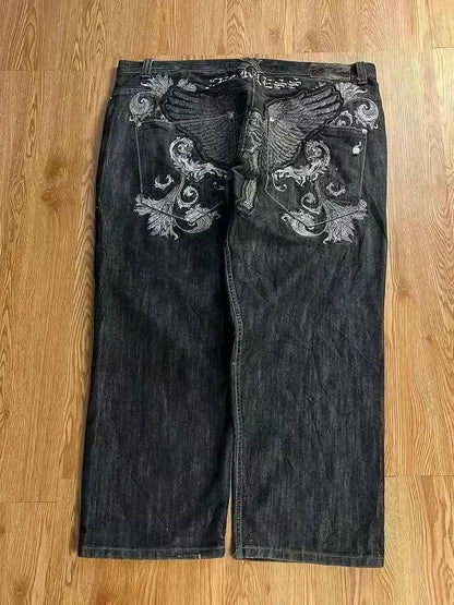 Retro Washed Denim Flared Trousers
