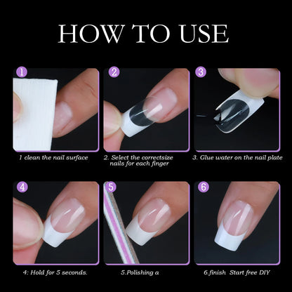 Misscheering Acrylic French Press-On Nails – 120pcs, Full Cover, Mixed Sizes | Square & Almond | White / Pink / Black / Orange