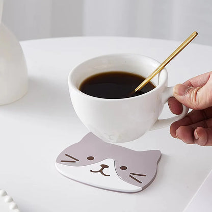 Tabletex Cat Silicone Cup Coaster Set (5pcs) – Waterproof, Heat Resistant, 10×8cm | Table & Desk Protection