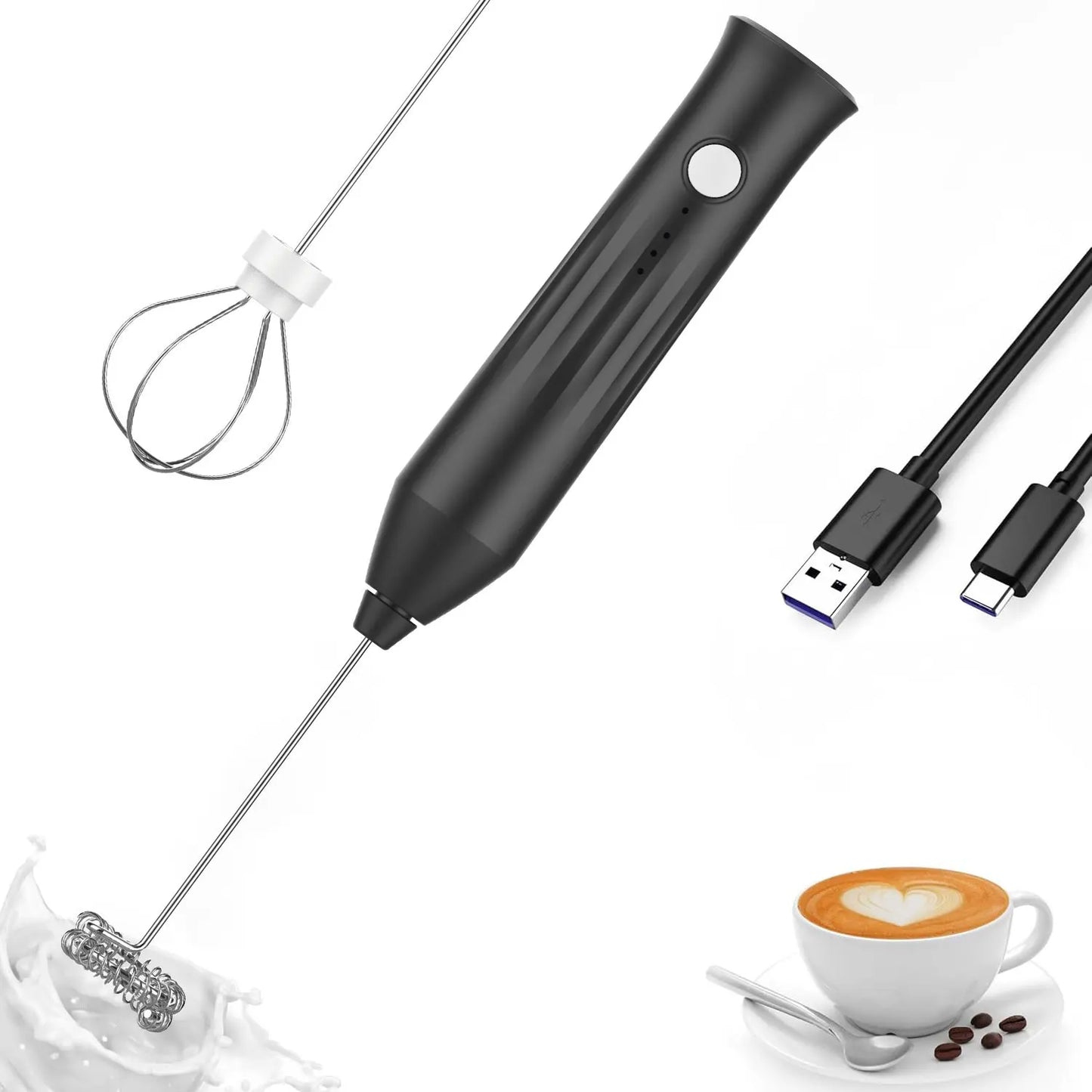 CREATEPRO Mini Milk Frother – USB Rechargeable, 3-Speed, 11000 RPM | Coffee, Matcha & Egg Beater | Green, White, Black