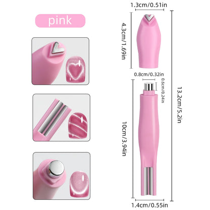 3-in-1 Cat Eye Nail Art Magnet Pen – Heart / Double Line / Moon & Snake Patterns | For Magnetic Gel Polish | Pink / Blue / Green