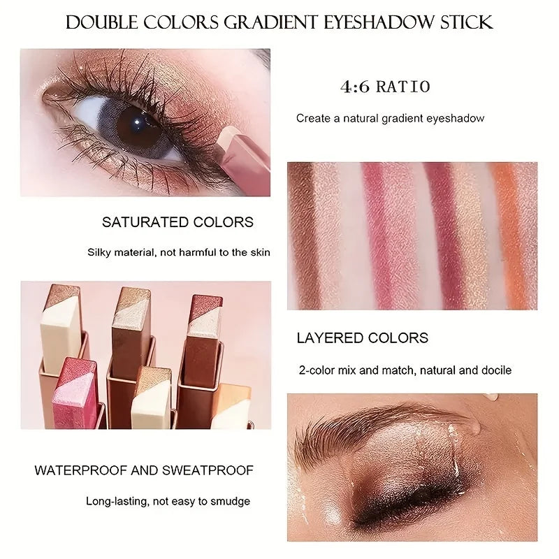 Two-Color Gradient Eyeshadow Stick – 3D Natural Finish, Long-Lasting | Single Shades 01–06 | 3pcs & 6pcs Sets