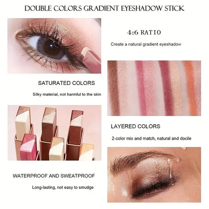 Two-Color Gradient Eyeshadow Stick – 3D Natural Finish, Long-Lasting | Single Shades 01–06 | 3pcs & 6pcs Sets