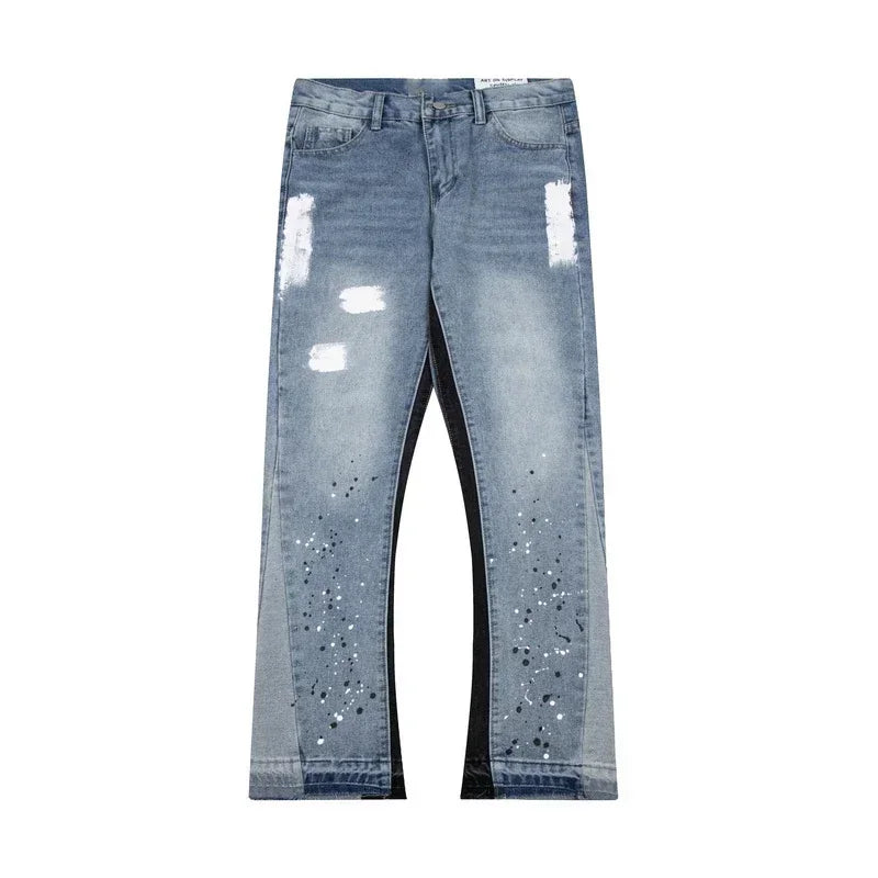Retro Washed Denim Flared Trousers