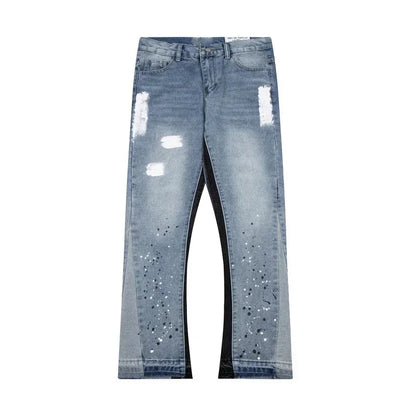Retro Washed Denim Flared Trousers