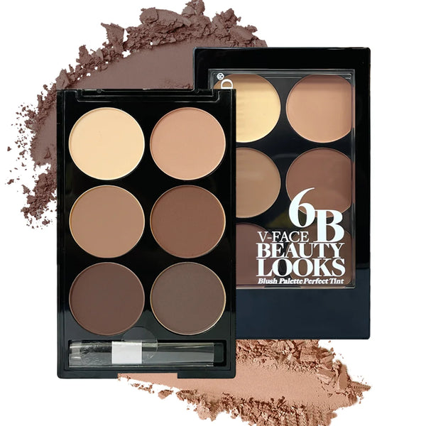6-Color Highlight & Contour Powder Palette with Brush – Bronzer, Highlighter & Color Correction | 16.8g | Long-Lasting